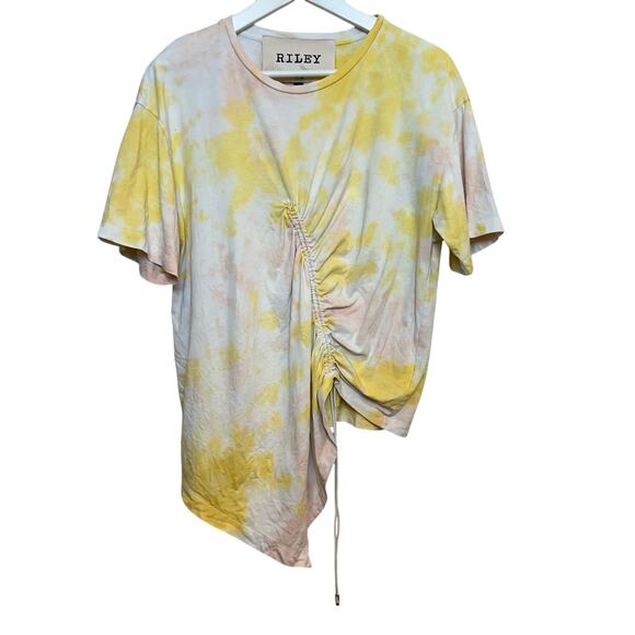 Riley Vintage Tie Dye T-Shirt Asymmetric Yellow Pink Short Sleeve Cotton Medium - Picture 1 of 6